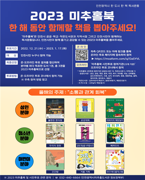  ▲ ‘2023 미추홀북 최종도서 선정 시민투표’ 포스터.