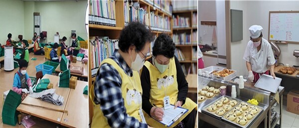 ▲봉투 제작과 조사·제빵 등 인천 노인일자리 사업 참여 모습. 